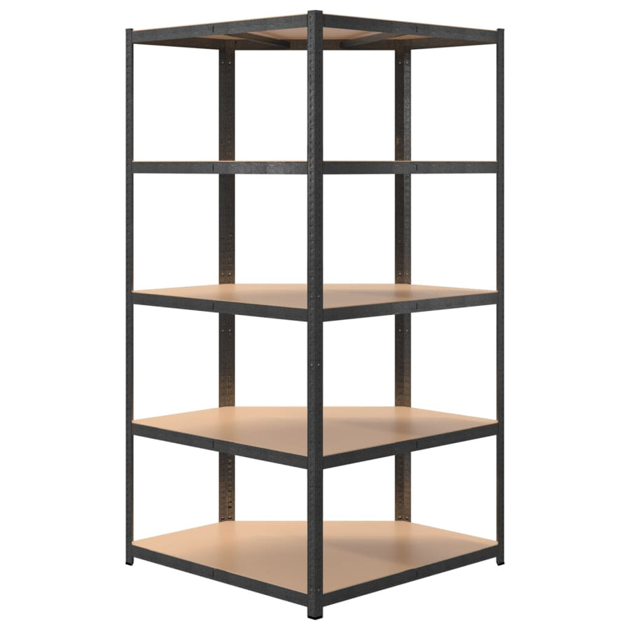 Hoekrek Robuust 5-Laags Staal En Bewerkt Hout Grijs 1 90 x 90 x 180 cm
