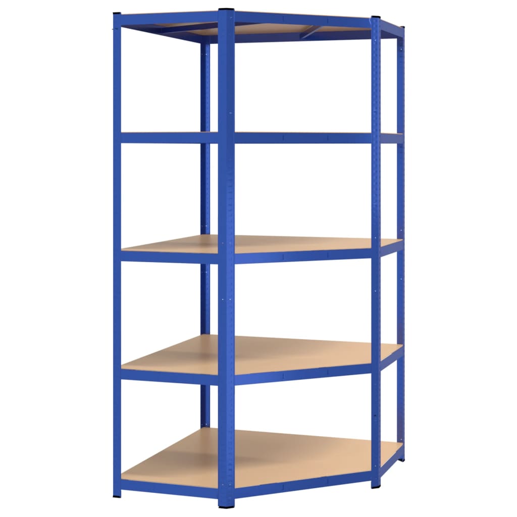 Hoekrek 5-Laags Staal En Bewerkt Hout Blauw 1 90 x 90 x 200 cm