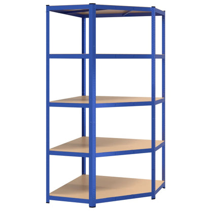 Hoekrek 5-Laags Staal En Bewerkt Hout Blauw 1 90 x 90 x 200 cm