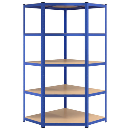 Hoekrek 5-Laags Staal En Bewerkt Hout Blauw 1 90 x 90 x 200 cm
