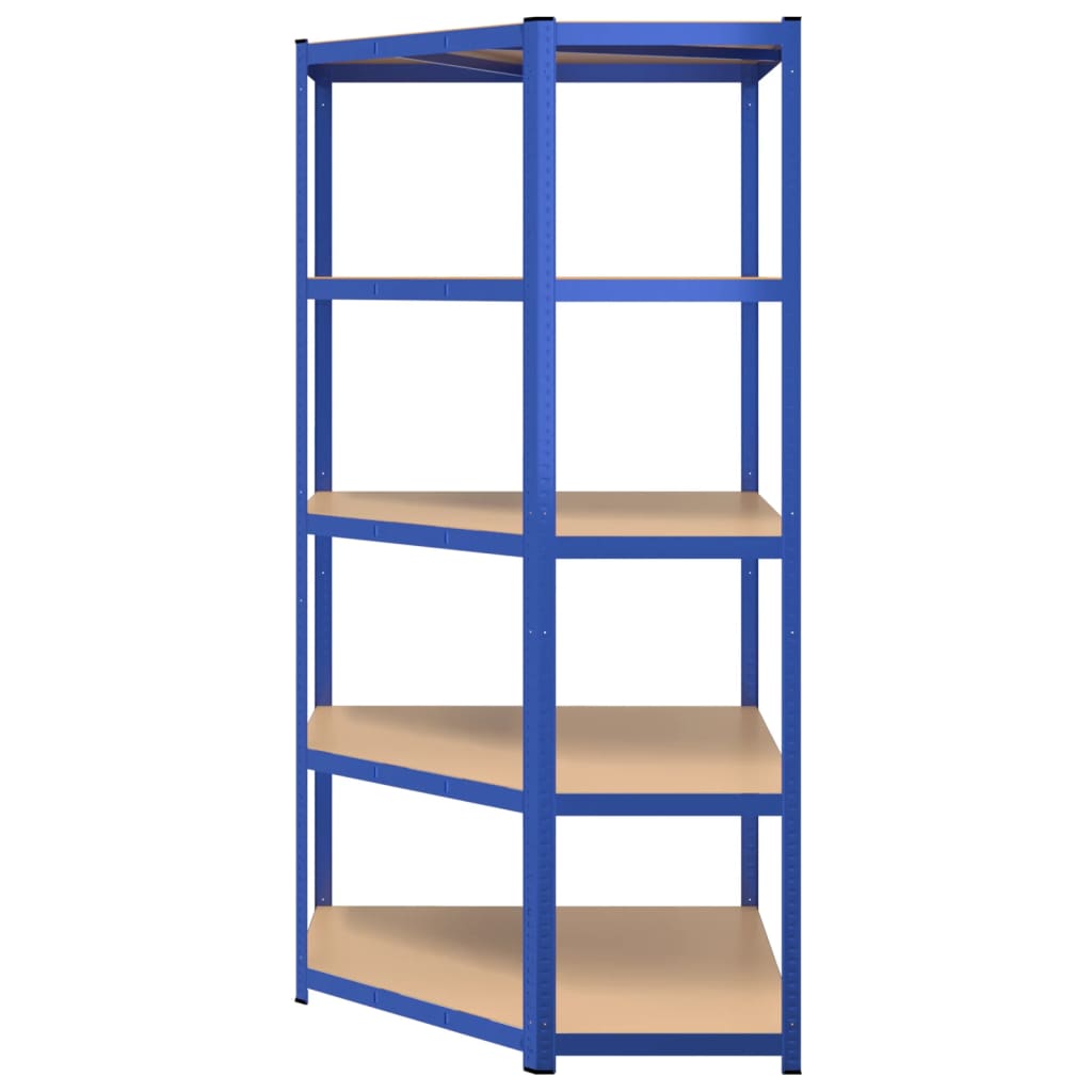 Hoekrek 5-Laags Staal En Bewerkt Hout Blauw 1 90 x 90 x 200 cm