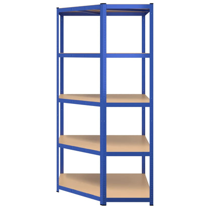 Hoekrek 5-Laags Staal En Bewerkt Hout Blauw 1 90 x 90 x 200 cm