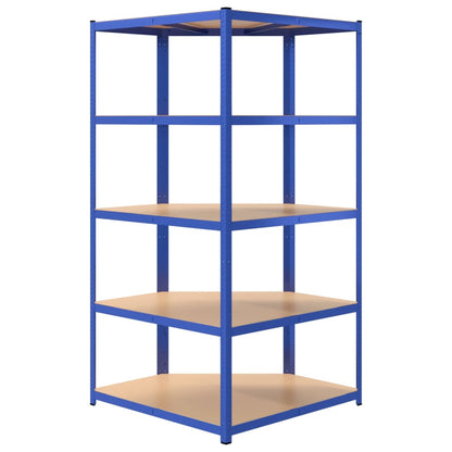 Hoekrek 5-Laags Staal En Bewerkt Hout Blauw 1 90 x 90 x 200 cm