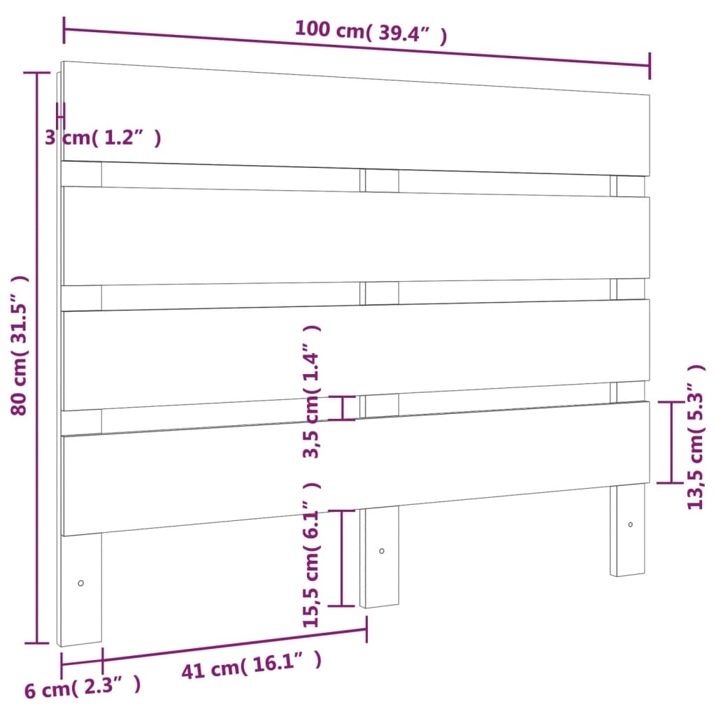 Hoofdbord 00X3X80 Cm Massief Grenenhout 100 x 80 cm Grijs