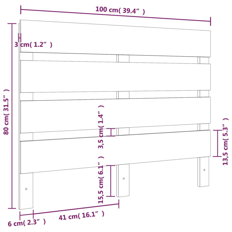 Hoofdbord 00X3X80 Cm Massief Grenenhout 100 x 80 cm Grijs