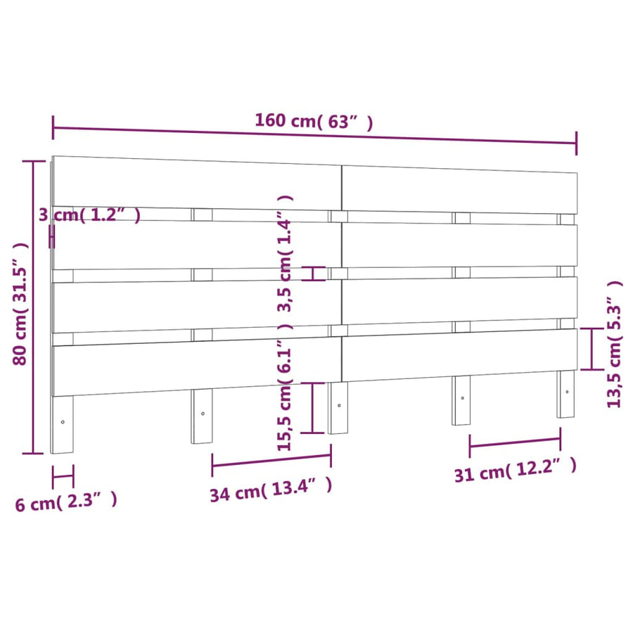 Hoofdbord 60X3X80 Cm Massief Grenenhout 160 x 80 cm Wit