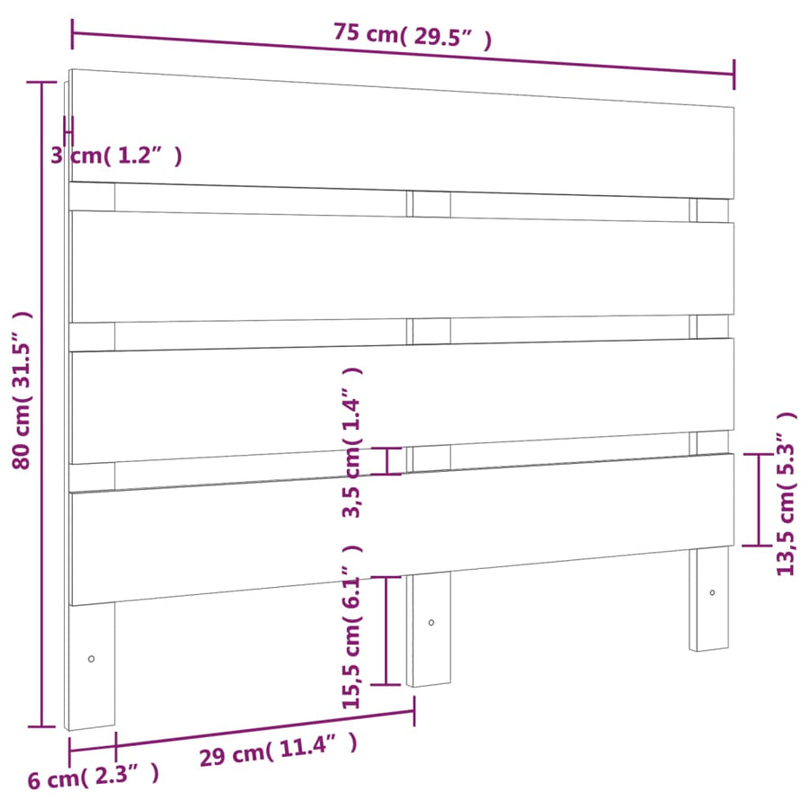 Hoofdbord 75X3X80 Cm Massief Grenenhout 75 x 80 cm Wit