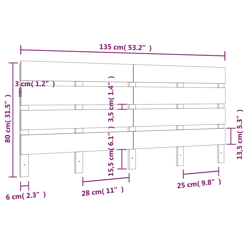 Hoofdbord 35X3X80 Cm Massief Grenenhout 135 x 80 cm Naturel