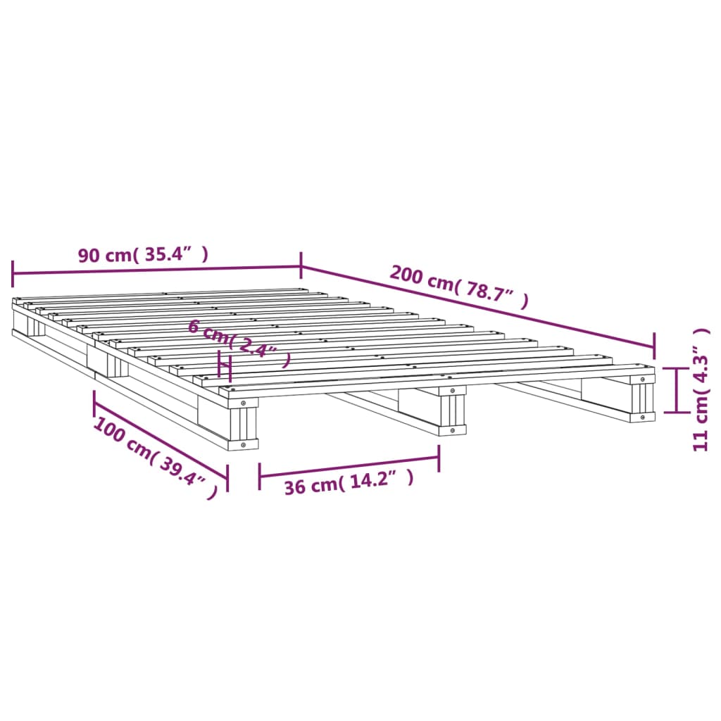 Palletbed Massief Grenenhout 90 x 200 cm Wit