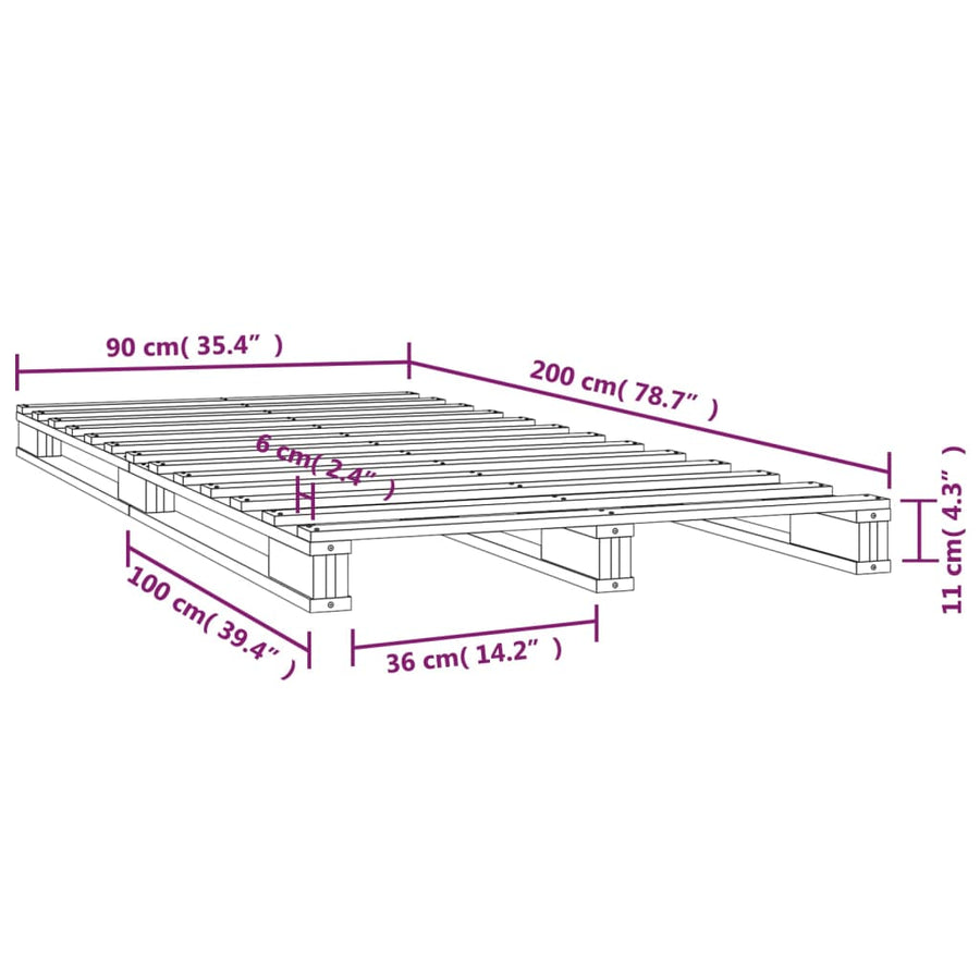 Palletbed Massief Grenenhout 90 x 200 cm Wit