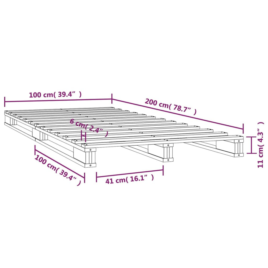 Palletbed Massief Grenenhout 100X200 Cm 100 x 200 cm Naturel