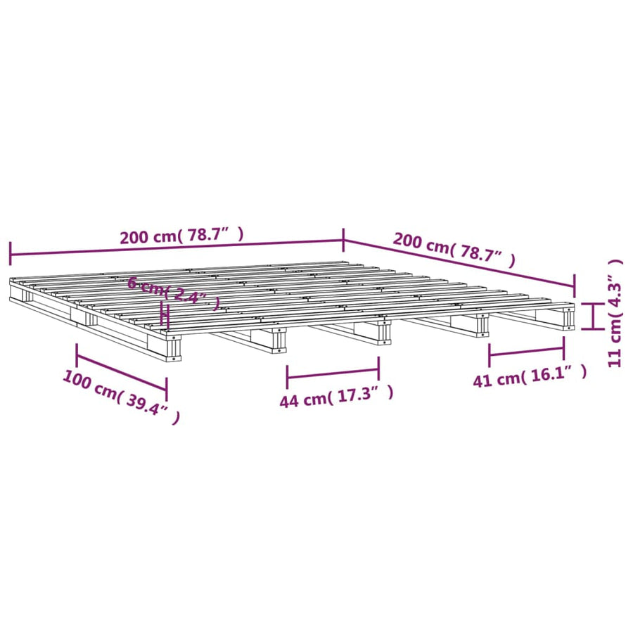 Palletbed massief grenenhout 200x200 cm