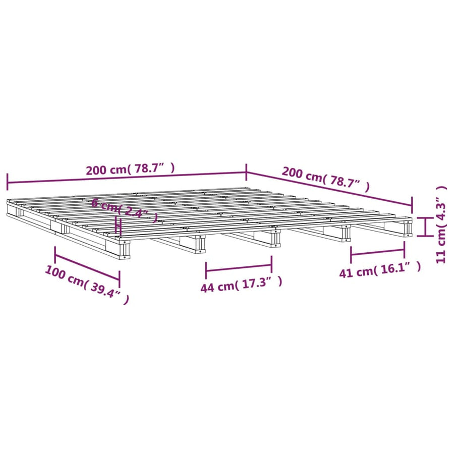 Palletbed Massief Grenenhout 200 x 200 cm Wit