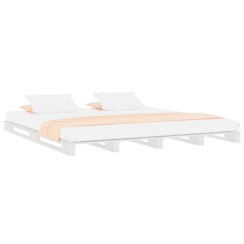 Palletbed massief grenenhout wit 135x190 cm