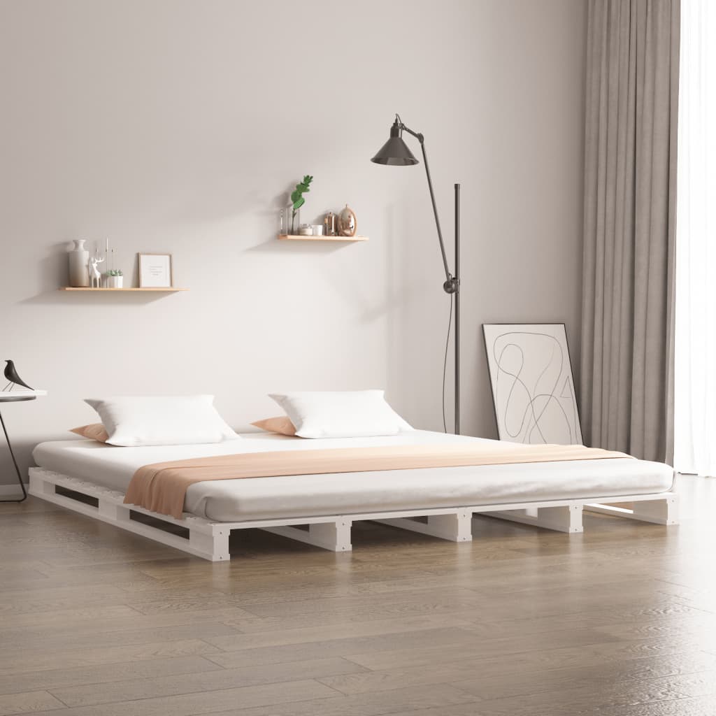 Palletbed massief grenenhout wit 135x190 cm