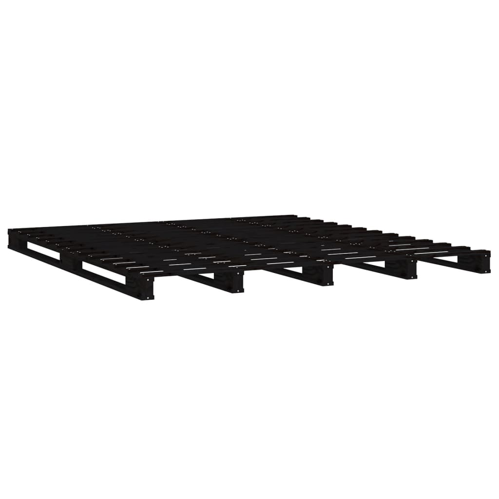 Palletbed Massief Grenenhout 4Ft6 Double 135 x 190 cm Zwart