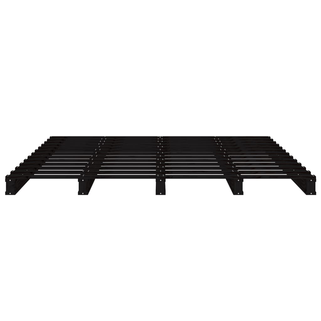 Palletbed Massief Grenenhout 4Ft6 Double 135 x 190 cm Zwart