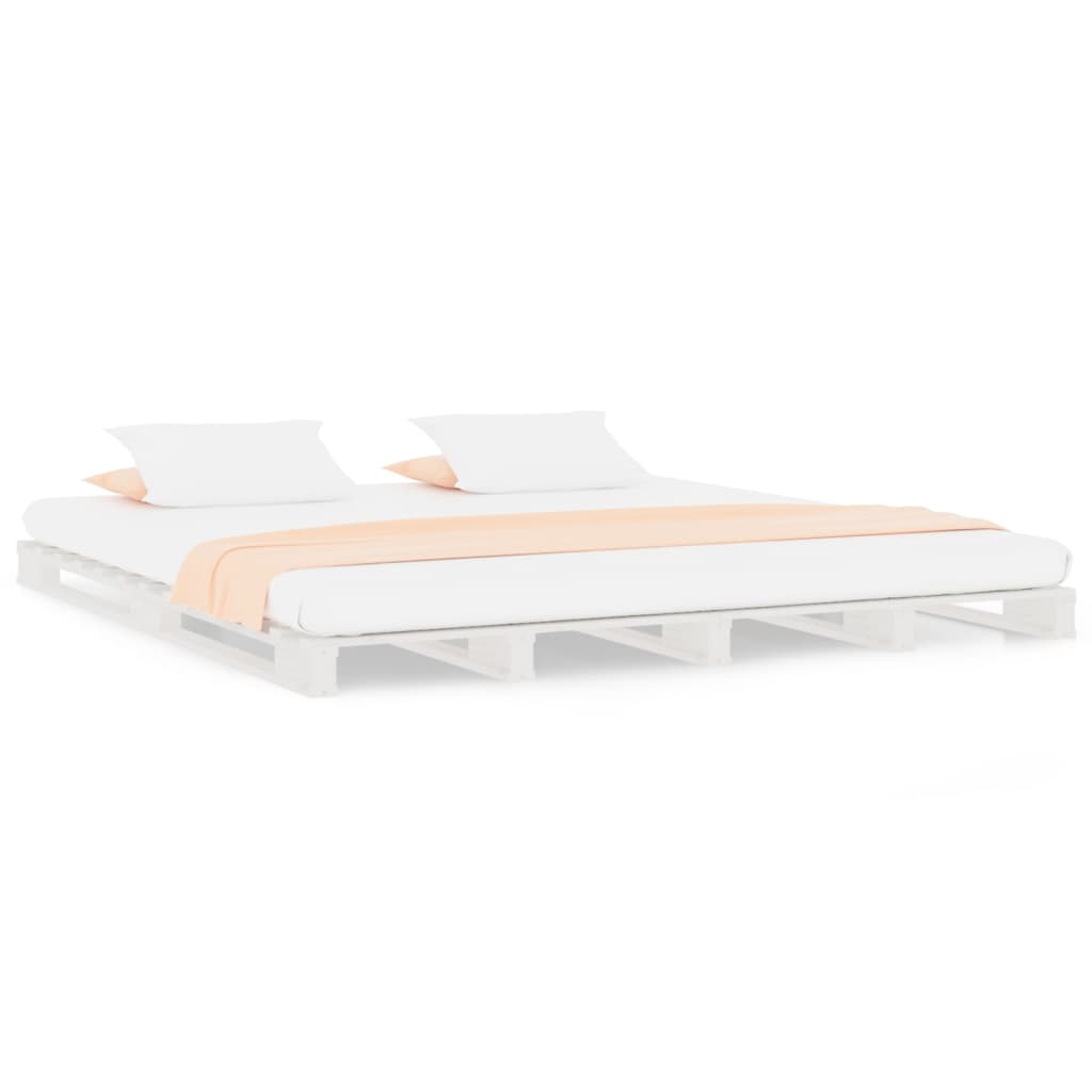 Palletbed massief grenenhout wit 140x190 cm