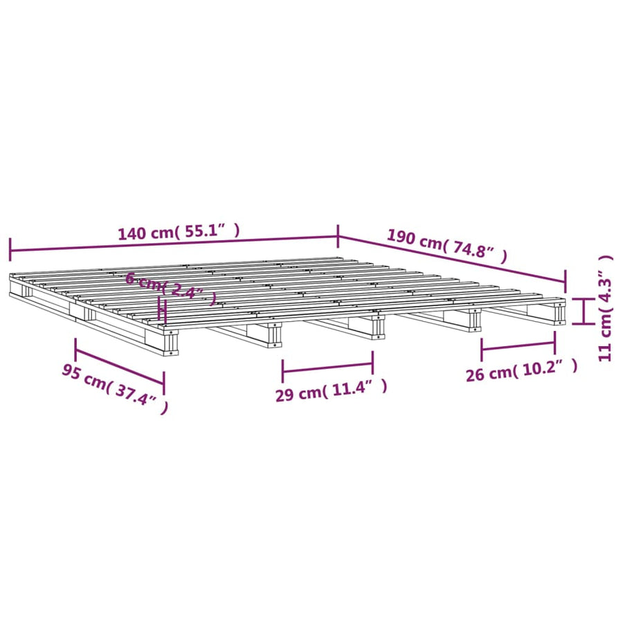 Palletbed Massief Grenenhout 140 x 190 cm Zwart