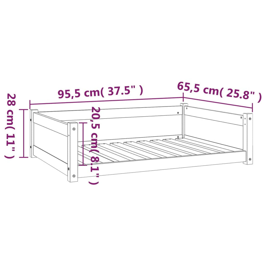 Hondenmand 95,5x65,5x28 cm massief grenenhout 95.5 x 65.5 x 28 cm Naturel