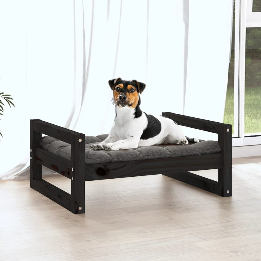 Hondenmand 55,5x45,5x28 cm massief grenenhout zwart 55.5 x 45.5 x 28 cm Zwart