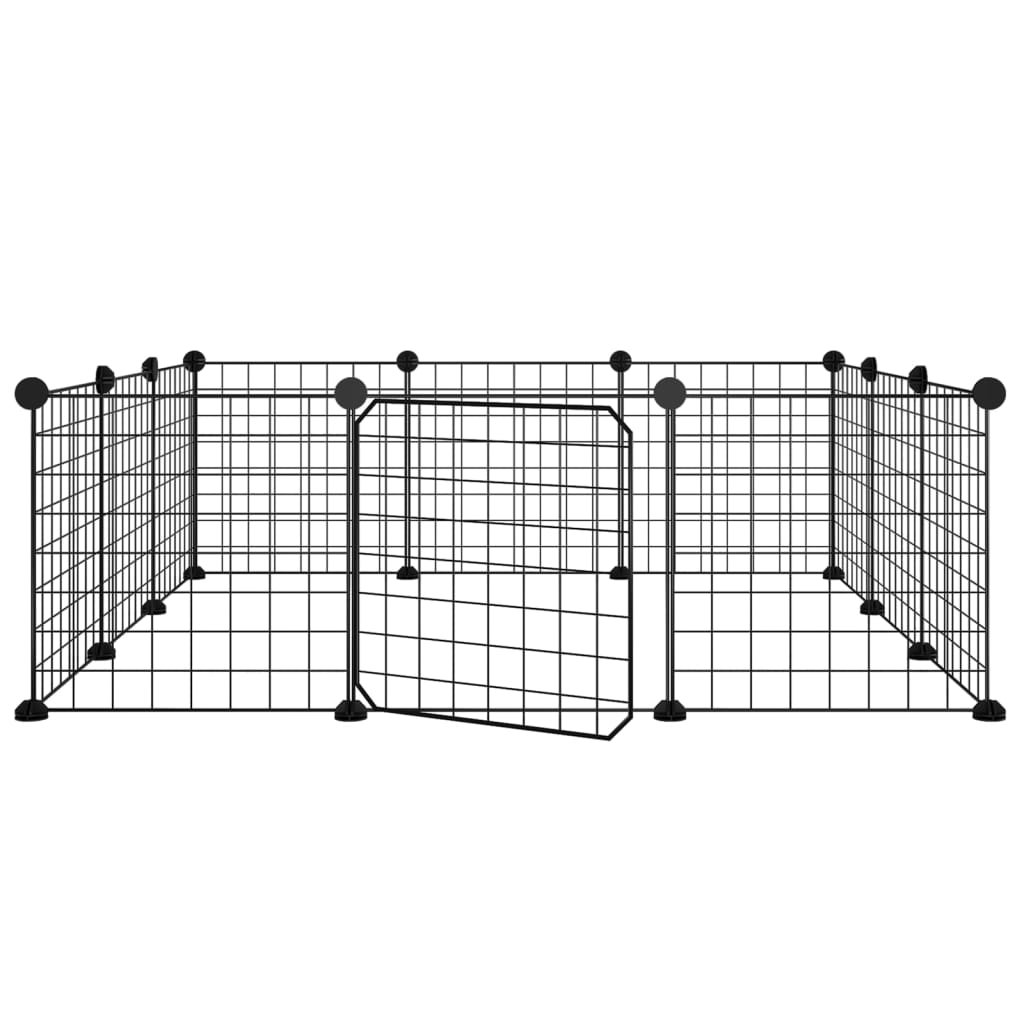 Huisdierenkooi met deur 12 panelen 35x35 cm staal zwart 4.3 cm