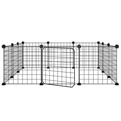 Huisdierenkooi met deur 12 panelen 35x35 cm staal zwart 4.3 cm