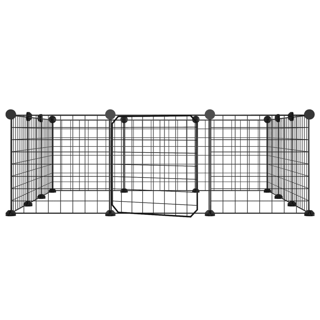 Huisdierenkooi met deur 12 panelen 35x35 cm staal zwart 4.3 cm