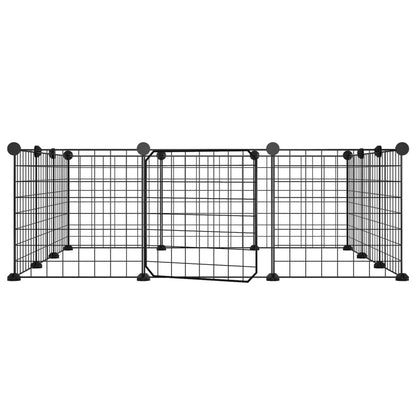 Huisdierenkooi met deur 12 panelen 35x35 cm staal zwart 4.3 cm