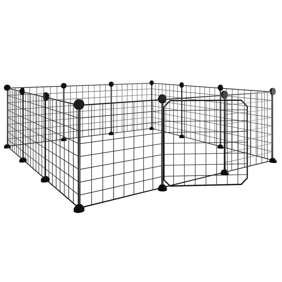 Huisdierenkooi met deur 12 panelen 35x35 cm staal zwart 4.3 cm