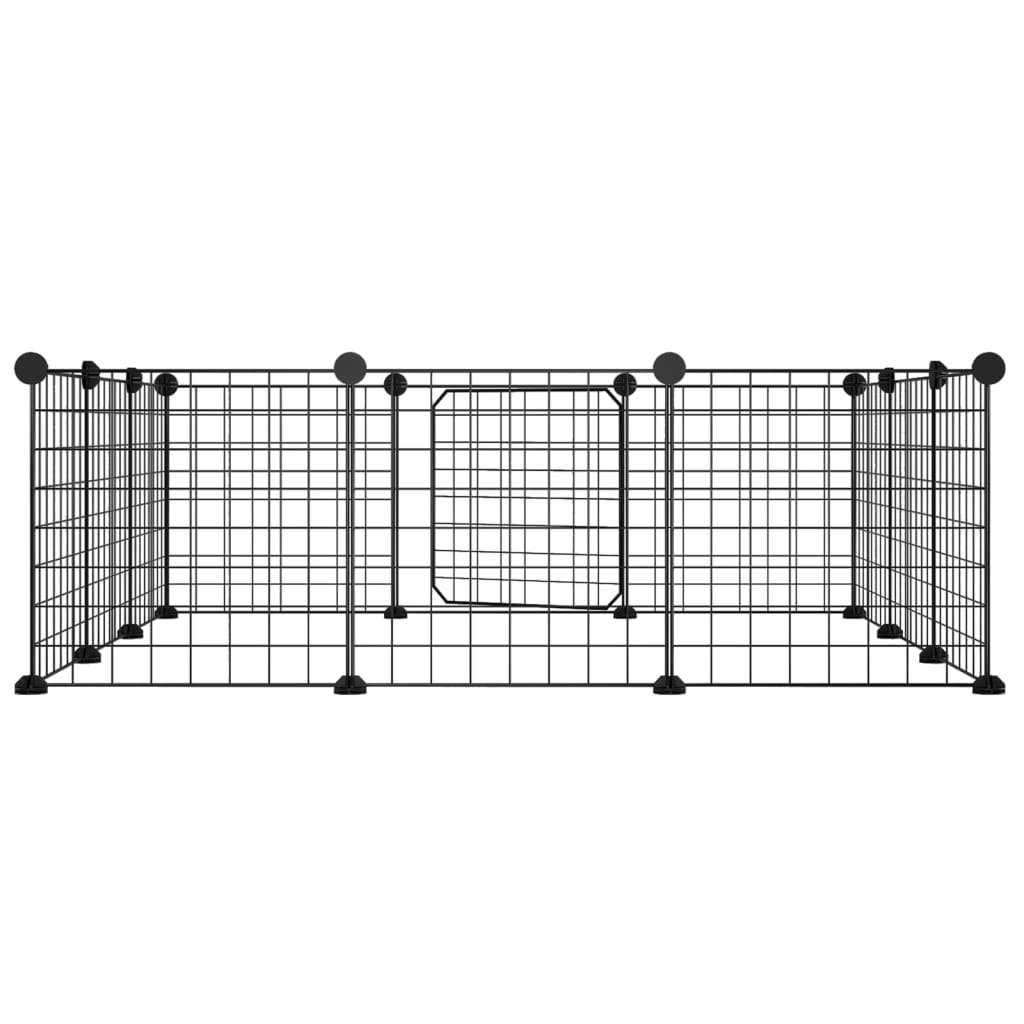 Huisdierenkooi met deur 12 panelen 35x35 cm staal zwart 4.3 cm