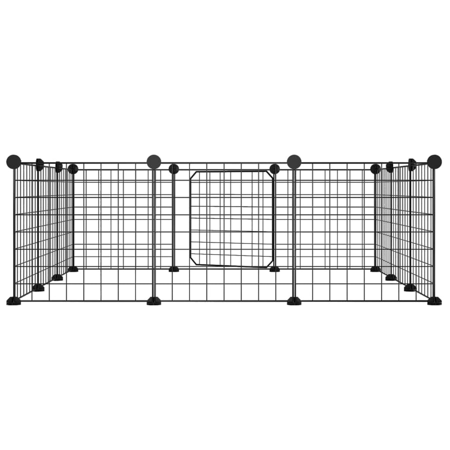 Huisdierenkooi met deur 12 panelen 35x35 cm staal zwart 4.3 cm