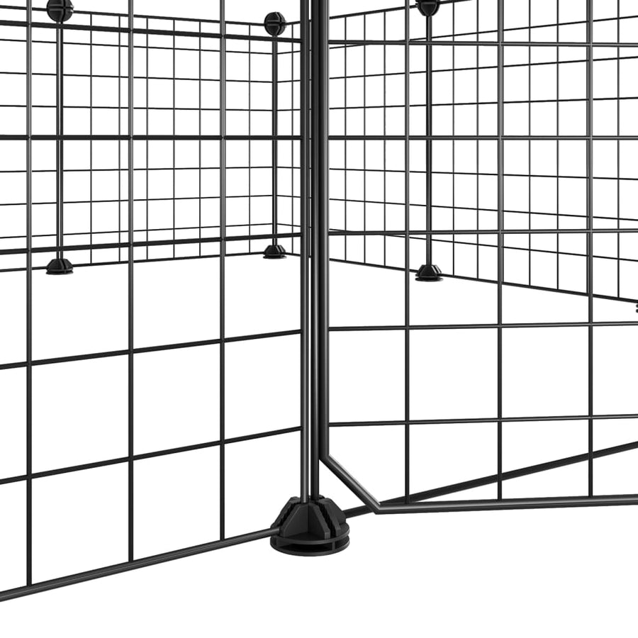 Huisdierenkooi met deur 12 panelen 35x35 cm staal zwart 4.3 cm