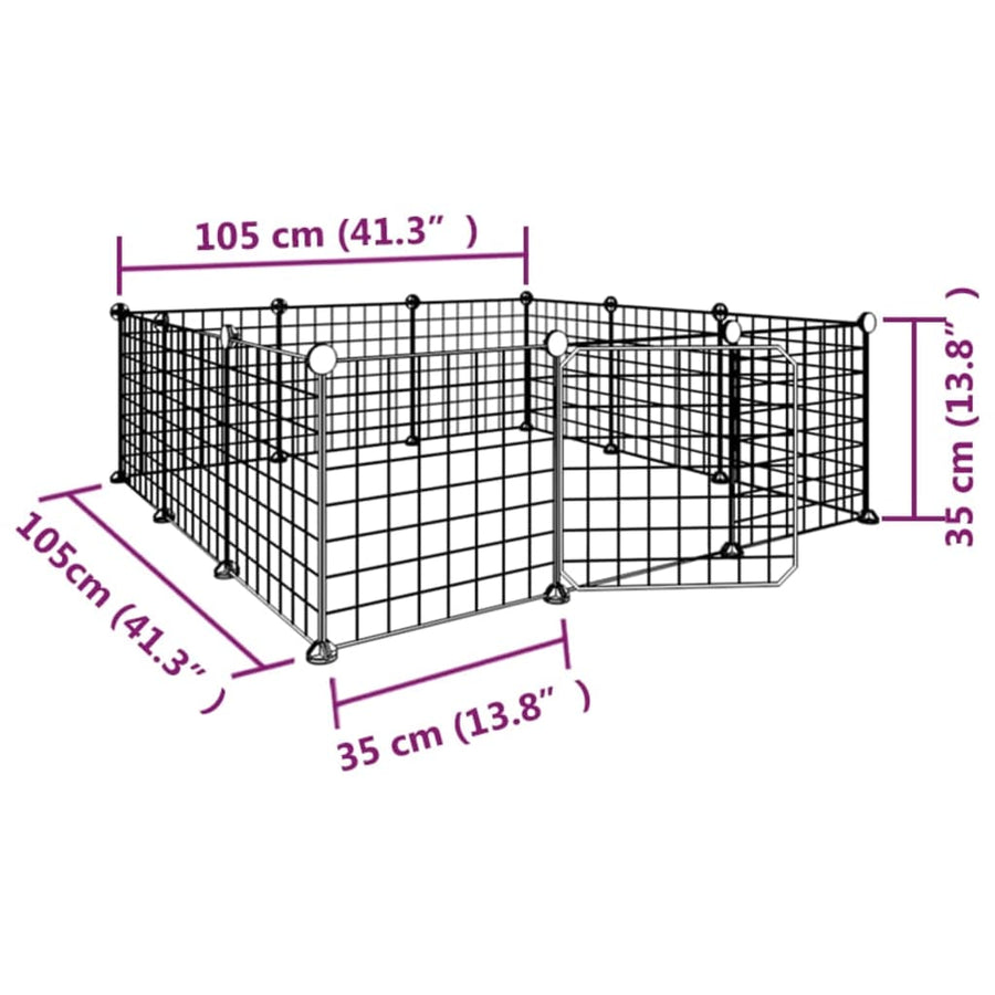 Huisdierenkooi met deur 12 panelen 35x35 cm staal zwart 4.3 cm