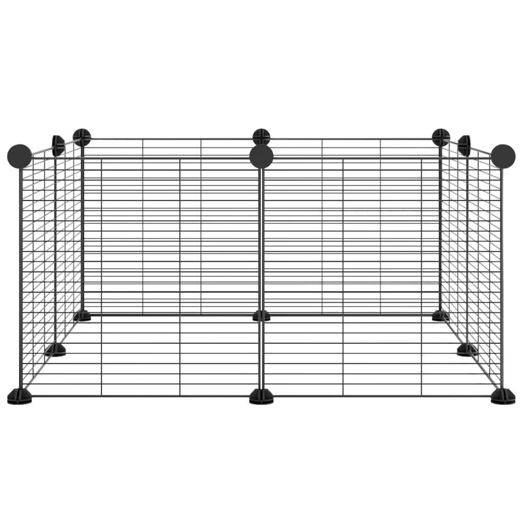 Huisdierenkooi met 8 panelen 35x35 cm staal zwart 1.5 cm