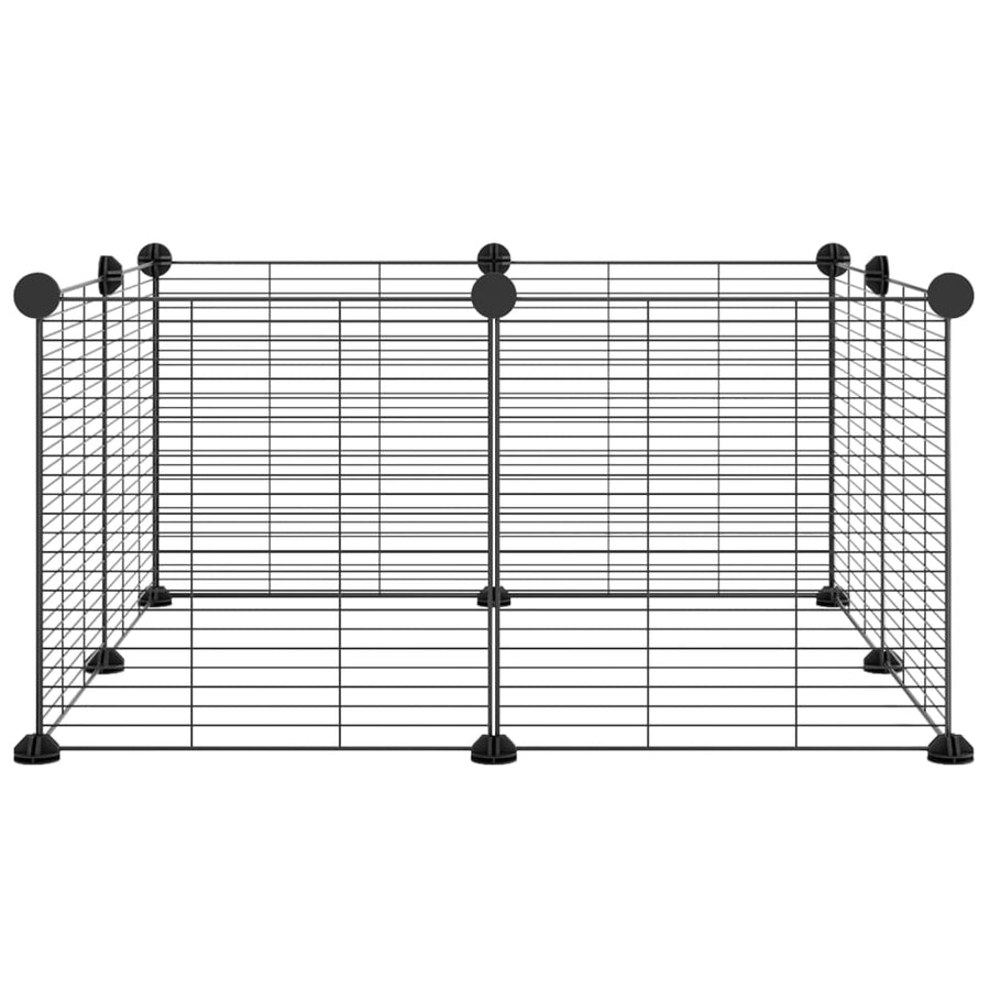 Huisdierenkooi met 8 panelen 35x35 cm staal zwart 1.5 cm