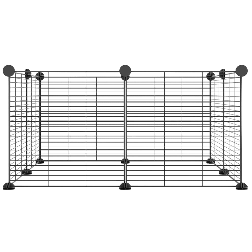 Huisdierenkooi met 8 panelen 35x35 cm staal zwart 1.5 cm