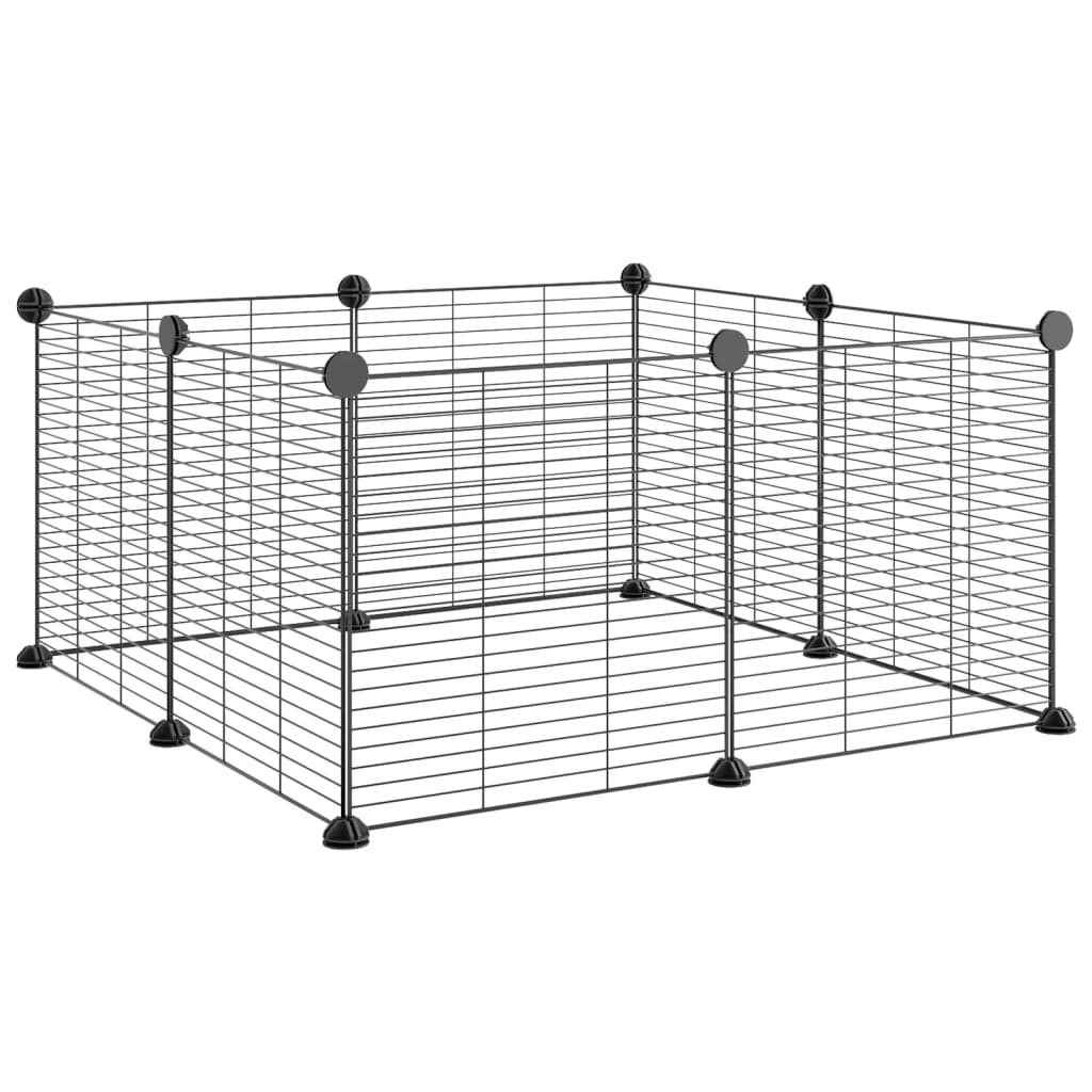 Huisdierenkooi met 8 panelen 35x35 cm staal zwart 1.5 cm