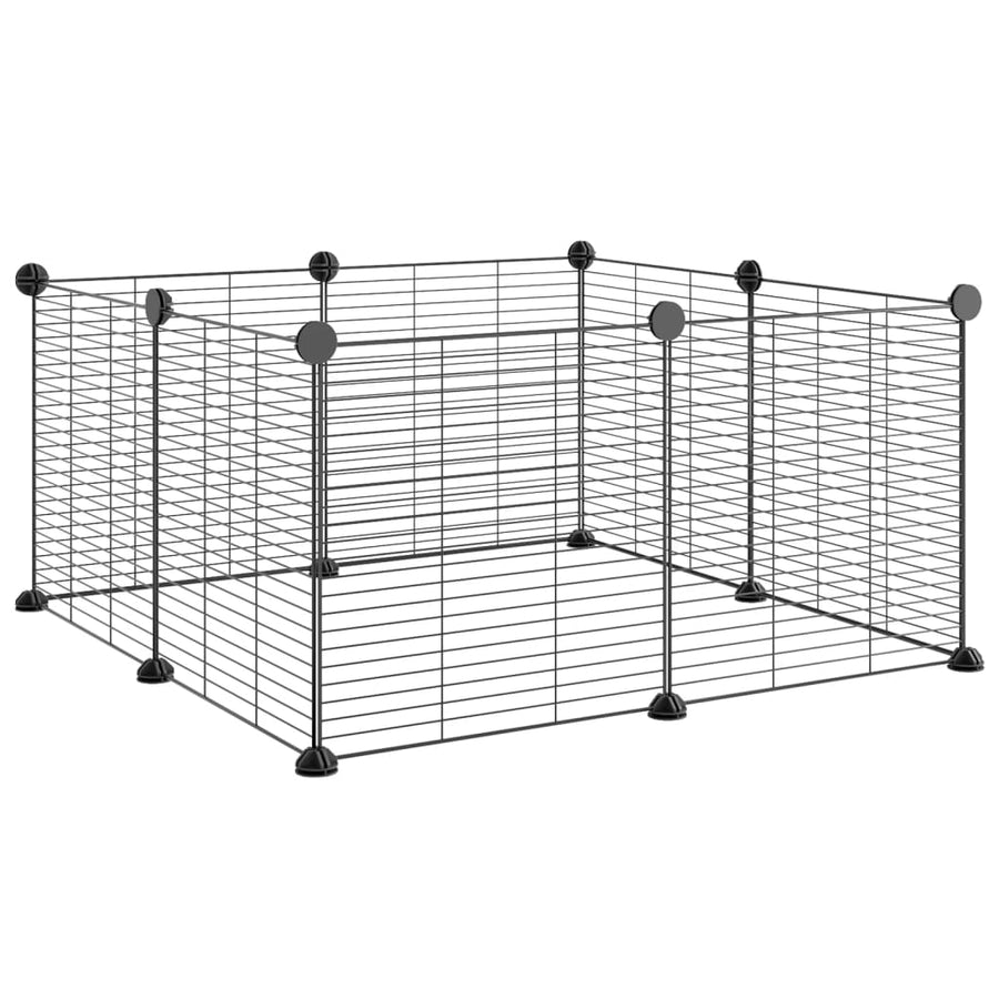 Huisdierenkooi met 8 panelen 35x35 cm staal zwart 1.5 cm