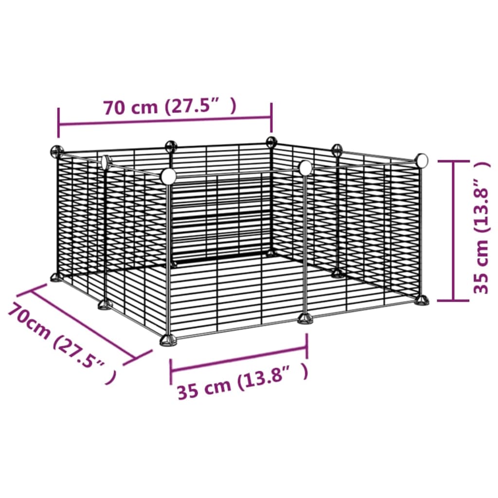 Huisdierenkooi met 8 panelen 35x35 cm staal zwart 1.5 cm