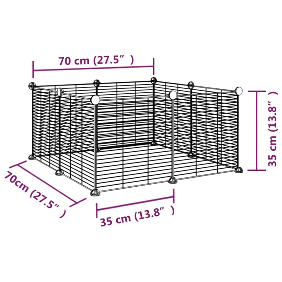 Huisdierenkooi met 8 panelen 35x35 cm staal zwart 1.5 cm