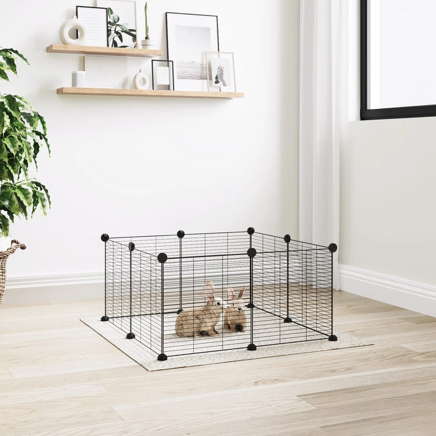 Huisdierenkooi met 8 panelen 35x35 cm staal zwart 1.5 cm