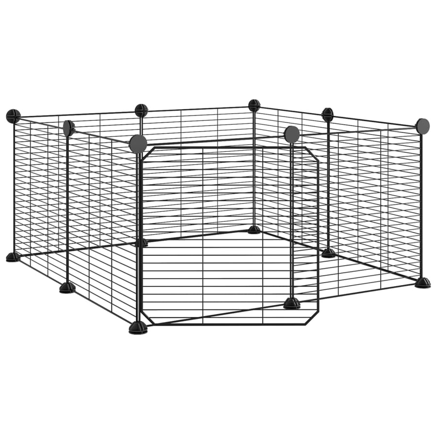 Huisdierenkooi Met Deur 8 Panelen 35X35 Cm Staal Zwart 1.5 cm 8 panelen met deur