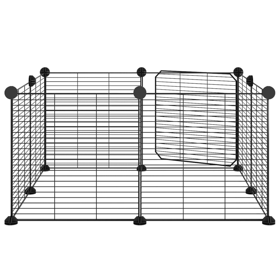 Huisdierenkooi Met Deur 8 Panelen 35X35 Cm Staal Zwart 1.5 cm 8 panelen met deur