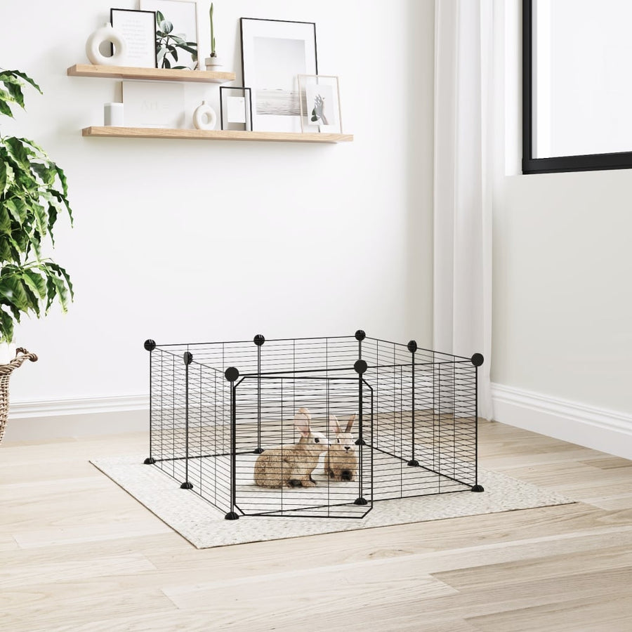 Huisdierenkooi Met Deur 8 Panelen 35X35 Cm Staal Zwart 1.5 cm 8 panelen met deur