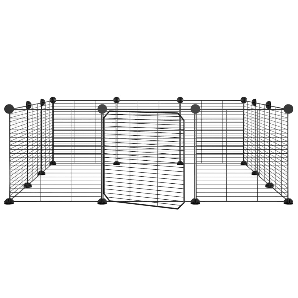 Huisdierenkooi met deur 12 panelen 35x35 cm staal zwart 1.5 cm