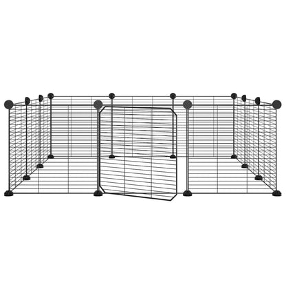 Huisdierenkooi met deur 12 panelen 35x35 cm staal zwart 1.5 cm