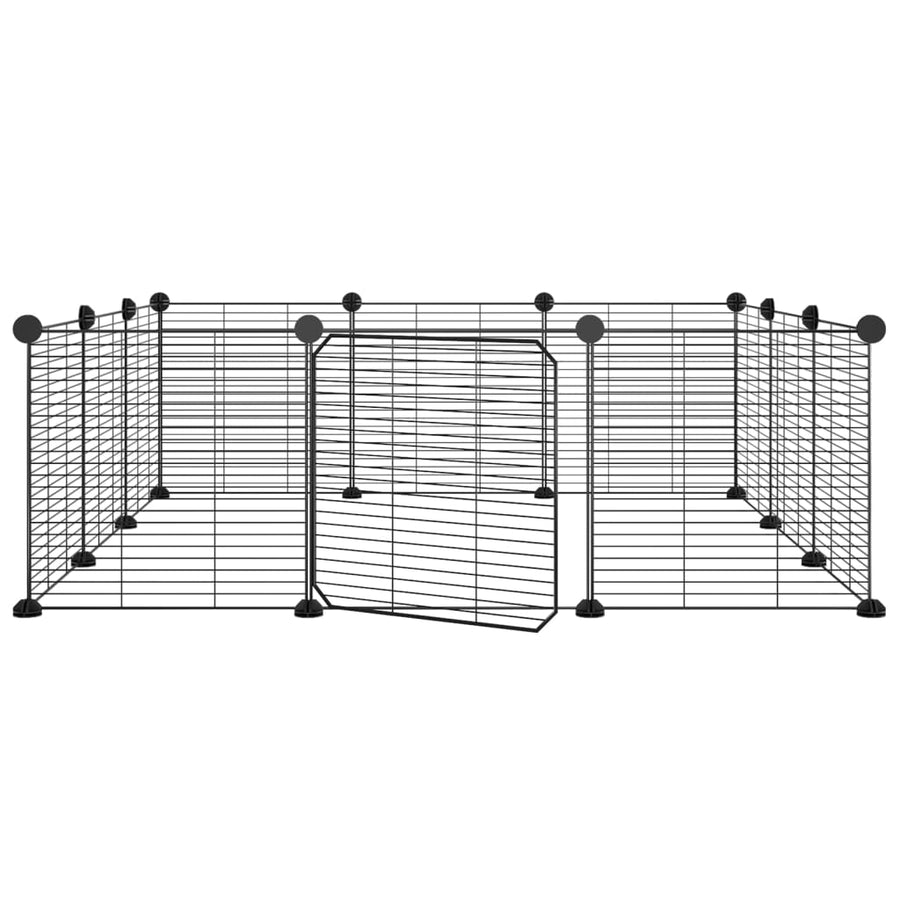 Huisdierenkooi met deur 12 panelen 35x35 cm staal zwart 1.5 cm
