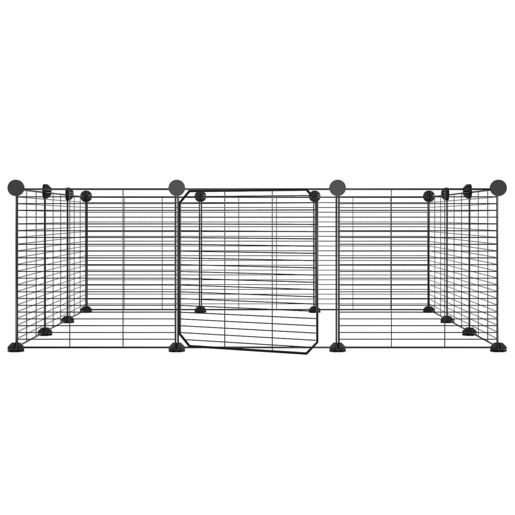 Huisdierenkooi met deur 12 panelen 35x35 cm staal zwart 1.5 cm