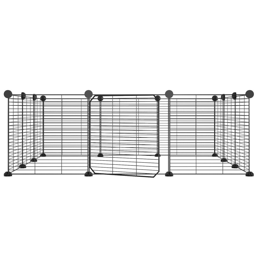 Huisdierenkooi met deur 12 panelen 35x35 cm staal zwart 1.5 cm